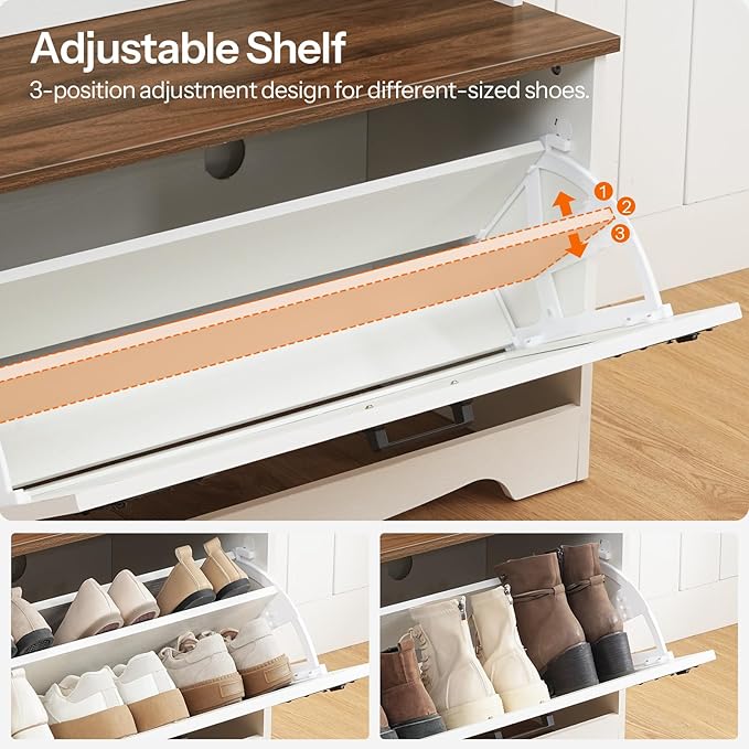 HOOBRO Hall Tree with Bench, Entryway Bench with Coat Rack and Shoe Cabinet - Image 4
