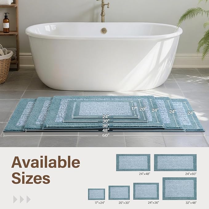 60x24 Long Bathroom Rugs Washable Non Slip, Dusty Blue Bath Mat - Image 6