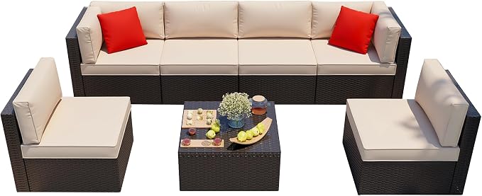 Shintenchi 7 Pieces Patio Furniture Sets Outdoor All-Weather Sectional Patio - Image 5