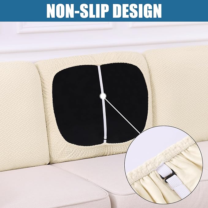 Smiry Waterproof Couch Cushion Covers, Stretch Jacquard Thick Sofa Cushion - Image 3