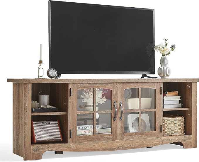 LINSY Home Farmhouse TV Stand for 65 Inch TV, Wood Entertainment Center by LINSYHOME
