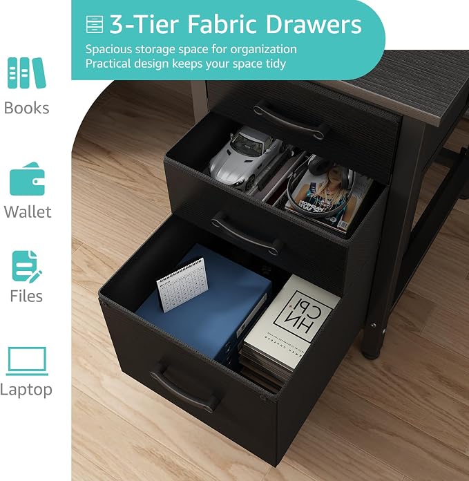 Lufeiya Computer Desk with File Drawers Cabinet, 47 Inch Reversible Home Office - Image 6