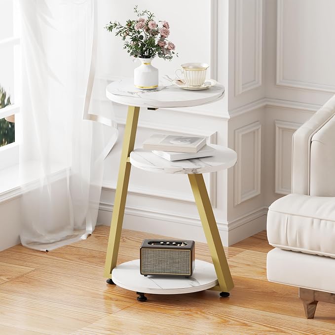 BEWISHOME Round End Table Marble Side Table - Image 2