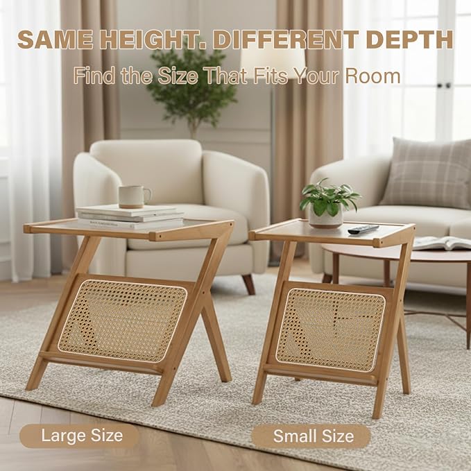 Tiita Rattan Side Table, Mid Century Nightstand, Bamboo Accent Bedside Tables - Image 7