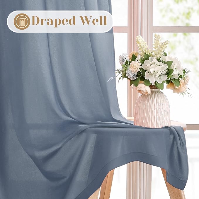 HOMEIDEAS Non-See-Through Stone Blue Privacy Sheer Kitchen Curtains, 30 X 24 - Image 5
