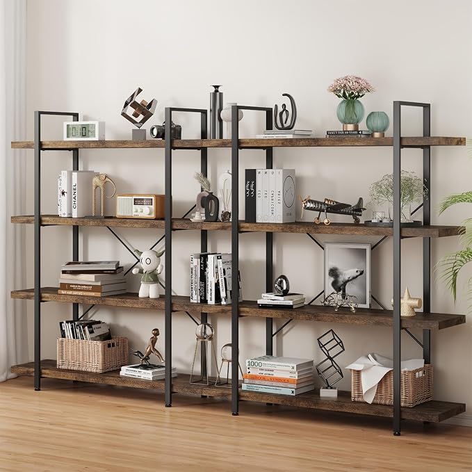 OtterOasis Bookshelf Set, Heavy Duty 4-Tier Industrial Bookcase, 120lbs Shelf by OtterOasis