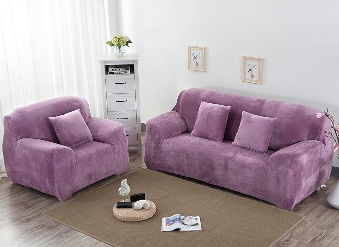 vctops 1-Piece Velvet Plush Stretch Loveseat Sofa Slipcover - Image 2