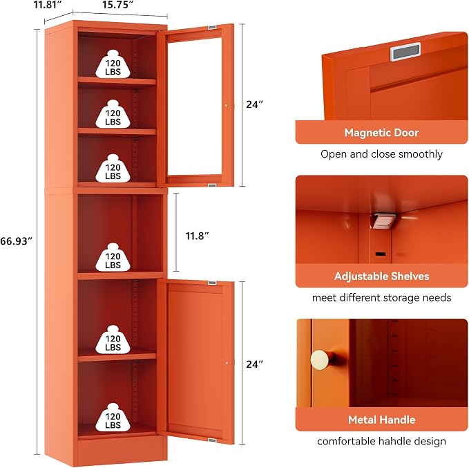 YAUWOH 2-Door Metal Storage Cabinet, Tall Slim Pantry Organizer - Image 3