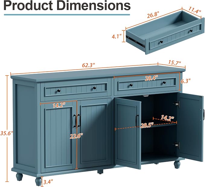 Scurrty Sideboard Buffet Cabinet, Vintage Coffee Bar Cabinets - Image 2