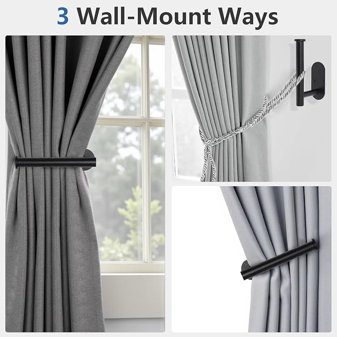 Hoousuper 6pcs Black Stainless Steel Curtain Tiebacks, Wall Mounted Curtain - Image 5