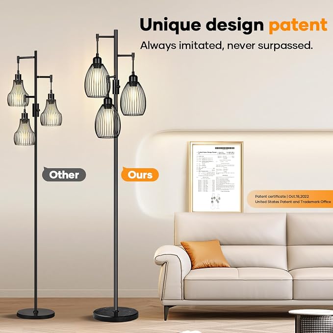 Dimmable Floor Lamp, 3x800LM LED Bulbs Included, Farmhouse Industrial Floor - Image 7