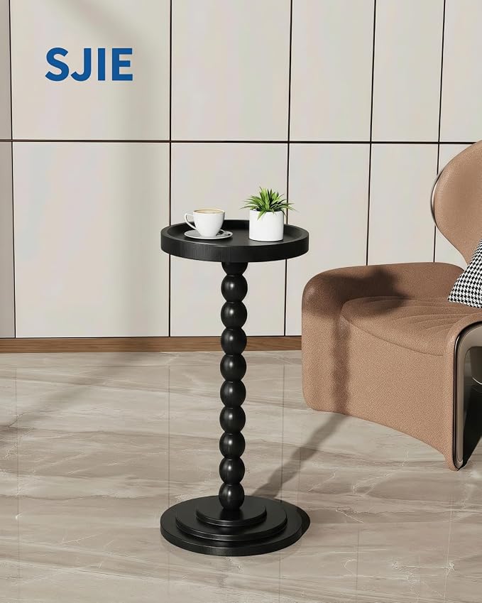 Round Wooden Side Table & Drink Table | Sturdy & Functional Mid-Century Modern - Image 2