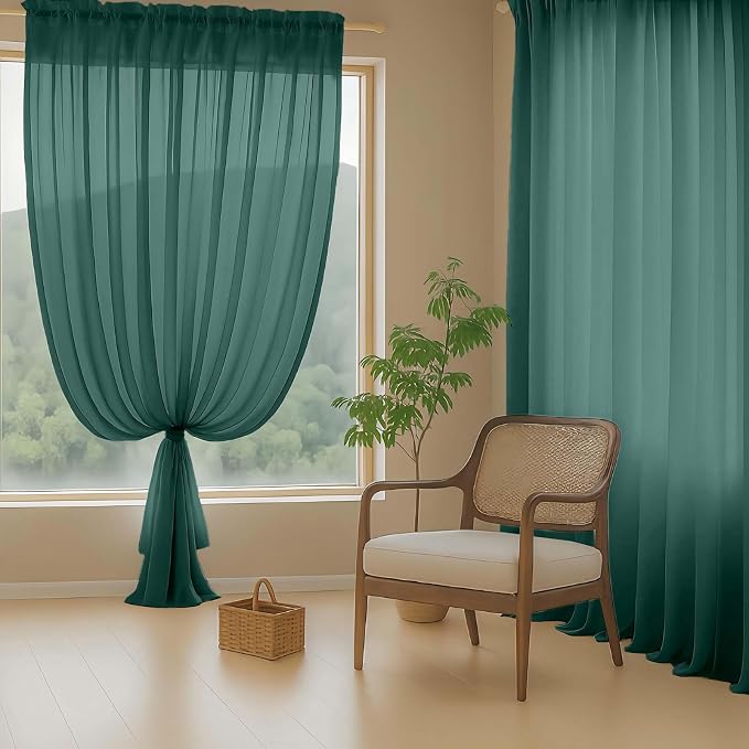 Green Sheer Curtains 84 Inches Long 2 Panels, Elegant Airy Transparent Light - Image 8