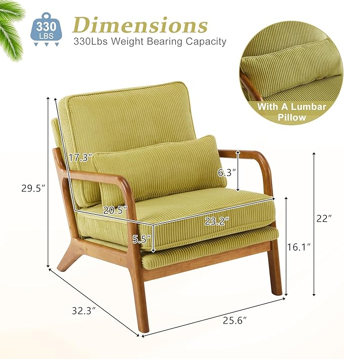 VINGLI Upgraded Premium Corduroy Accent Chair, Upholstered Arm Chair, Solid - Image 2