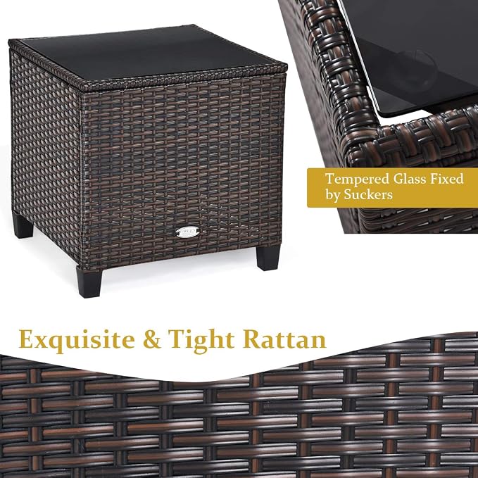 COSTWAY 3PCS Patio Furniture Set, PE Rattan Wicker Sofa w/Washable Cushion and - Image 7