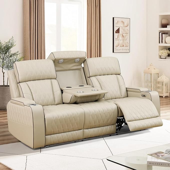 Power Recliner Sofa with LED Lights, Leather Power Reclining Sofa, Living Room - Image 3