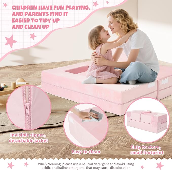 5 Pcs Modular Kids Play Couch, Toddler Couches That Fold Out, Plush Foam Chair - Image 7