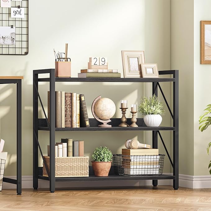 HOOBRO Bookshelf, 3-Tier Industrial Bookcase, Book Shelf Storage Organizer - Image 8