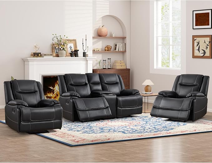 ANJ Premium Genuine Manual Reclining Sofa Set, Included Recliner Chair Set of 2 by ANJ