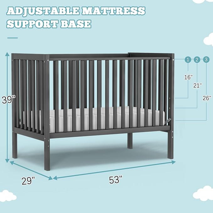 Baby Crib 5-in-1 Convertible, Wood Full Size Toddler Bed - Image 6