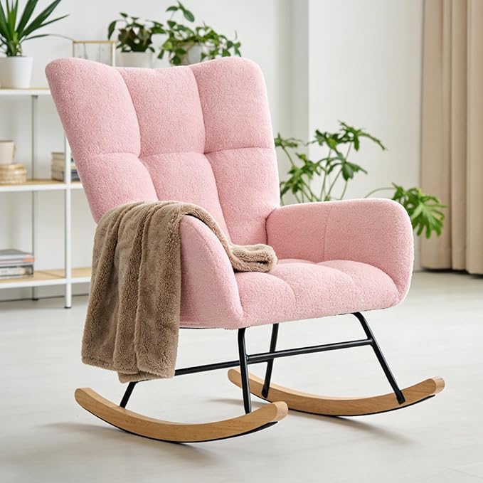 DUMOS Nursery Rocking Chair Teddy Upholstered, Comfy Glider Rocker by DumosLifestyle