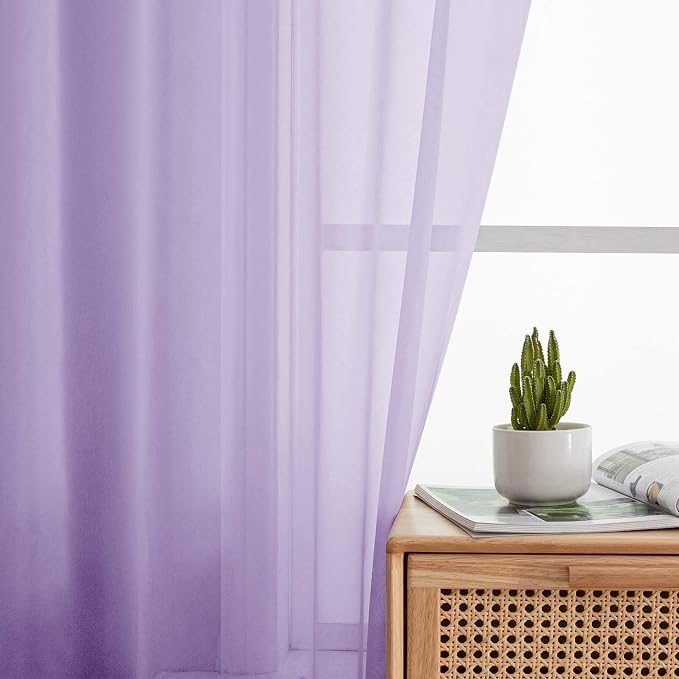 Lavender Sheer Curtain for Bedroom Living Room 78 Inches Long 2 Panels Set - Image 6