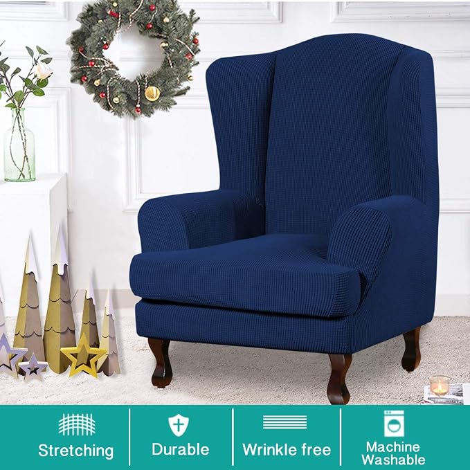 Turquoize Wingback Chair Covers 2 Piece Wing Chair Slipcover Stretch Slipcovers - Image 2