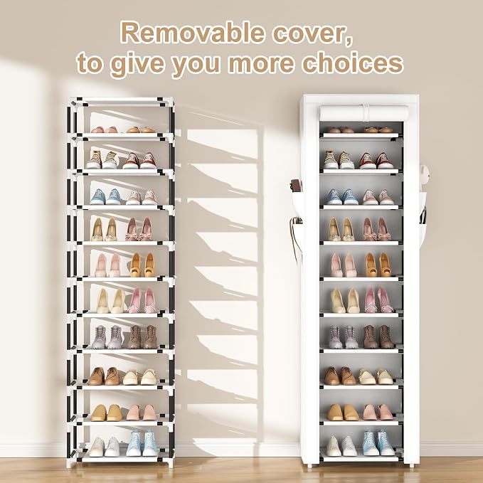 ROJASOP Shoe Rack with Covers 10 Tier Large Shoe Organizer Tall Shoe Closet - Image 5