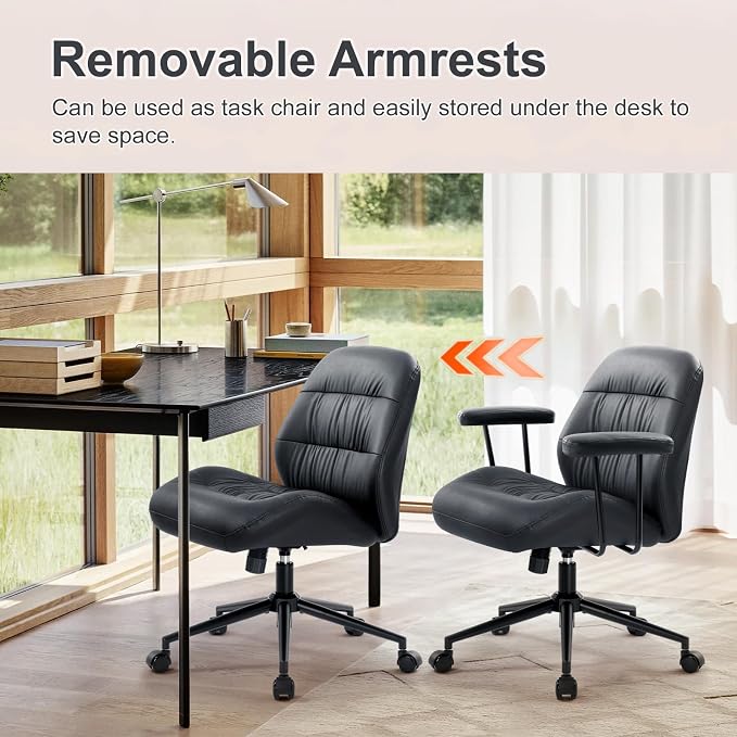 IWMH Leather Office Chair with Removable Armrests，Mid-Back Ergonomic Desk Chair - Image 5