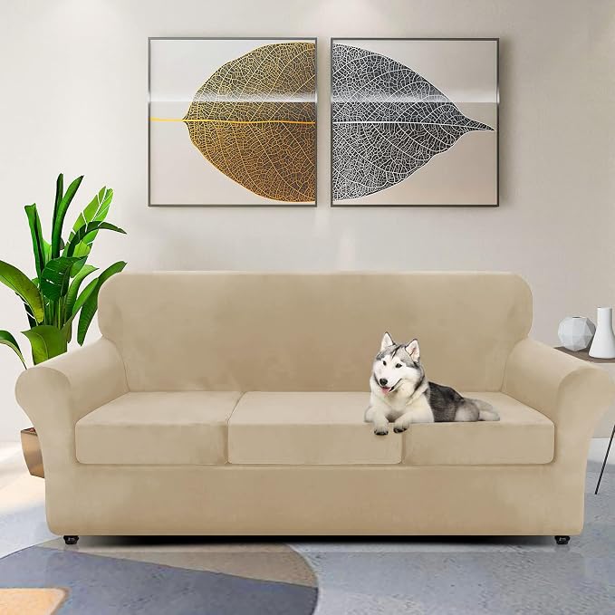 ZNSAYOTX Oversized Velvet Couch Cover 4 Piece Stretch Sofa Covers - Image 2