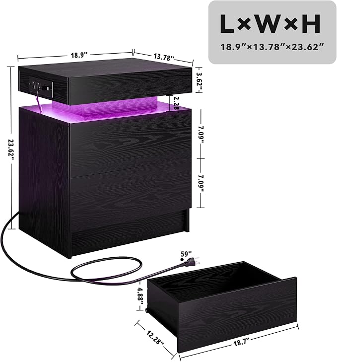 LIKIMIO Night Stand Set of 2, Modern Black Nightstand - Image 2
