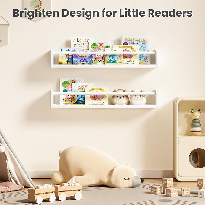 upsimples 2 Pack Nursery Book Shelves, 23.6 Inch Floating Bookshelves - Image 2