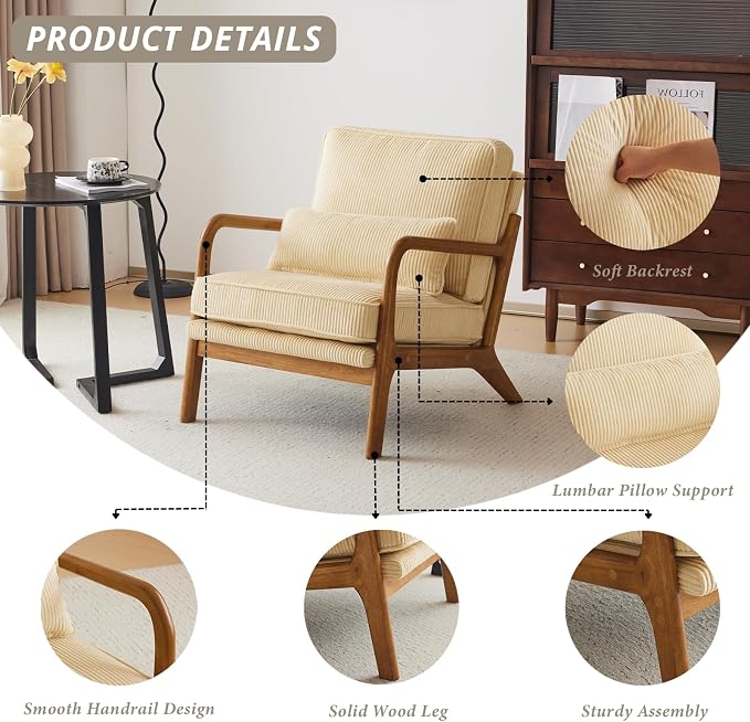 Karl home Mid-Century Modern Accent Chair, Living Room Chairs - Image 3