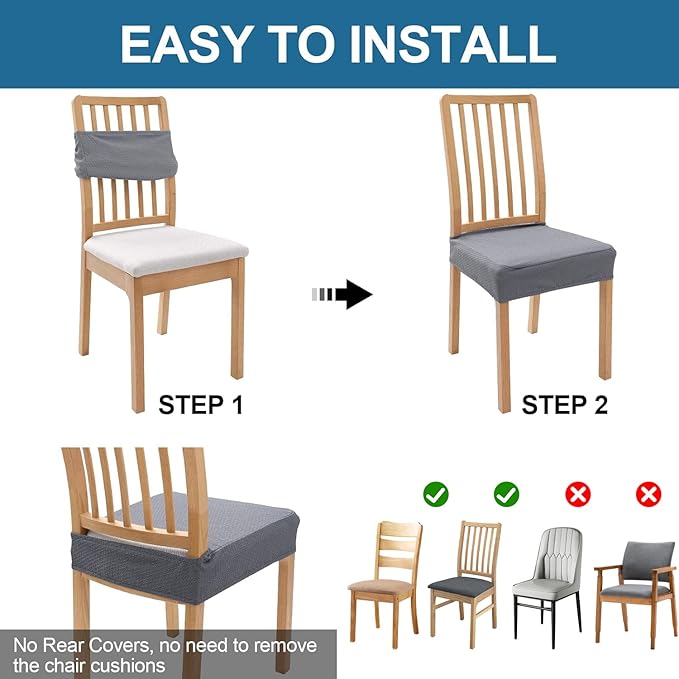 Smiry Waterproof Seat Covers for Dining Room Chairs Set of 10, Stretch Jacquard - Image 5