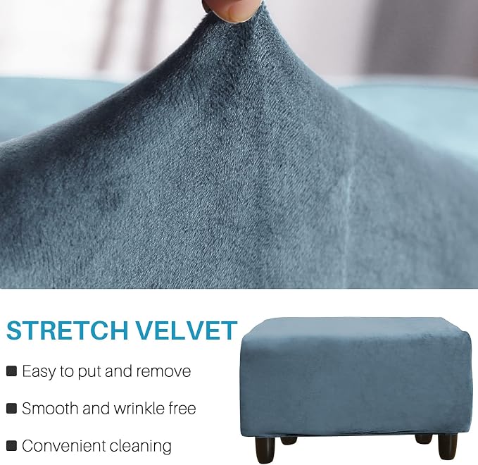Ottoman Cover, Stretch Rectangle Velvet Ottoman Slipcovers of Foot Stool - Image 3