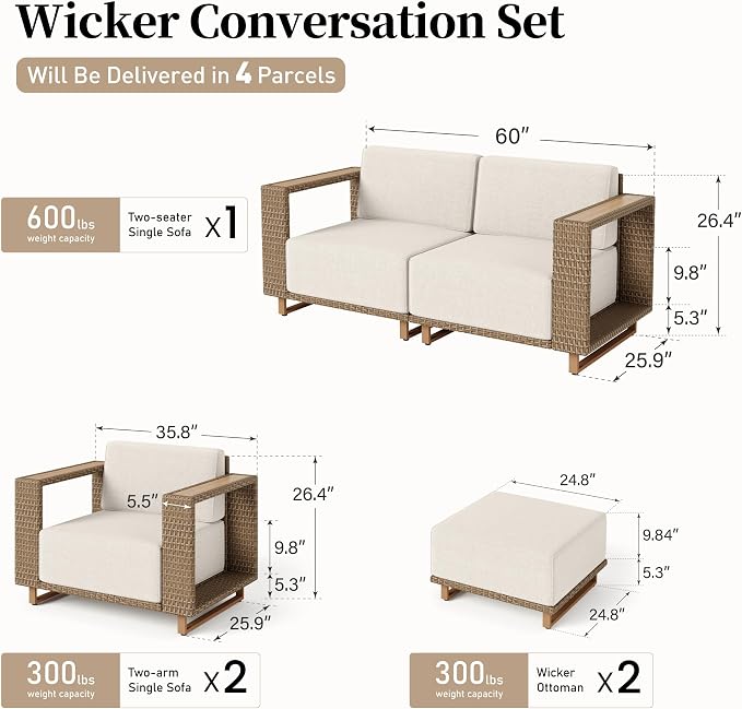 SUNSHINE VALLEY Patio Furniture Set, Outdoor Sectional Wicker Sofa - Image 6