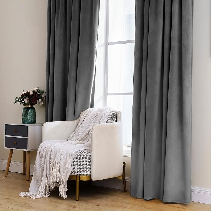MIULEE Grey Velvet Curtains 84 inches 2 Panels - Image 7