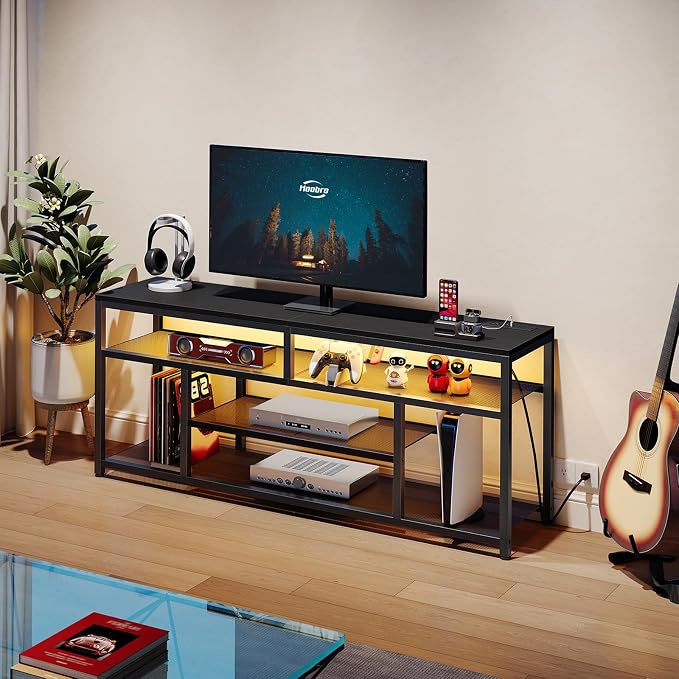 HOOBRO LED TV Stand with Charging Station, 4-Tier Entertainment Gaming Center - Image 7