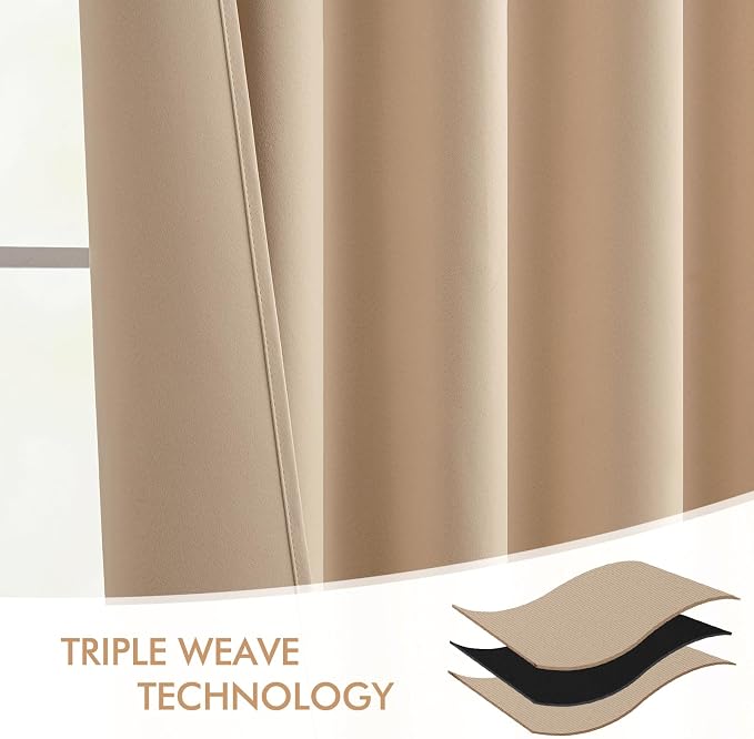 MIULEE Back Tab Beige Curtains 120 Inch Long 2 Panels Set - Image 7