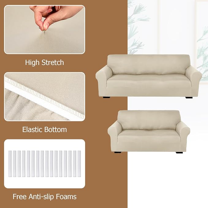 Peryiter 2 Pcs Sofa Covers Couch and Loveseat Covers Set Stretch Sofa Slipcover - Image 4