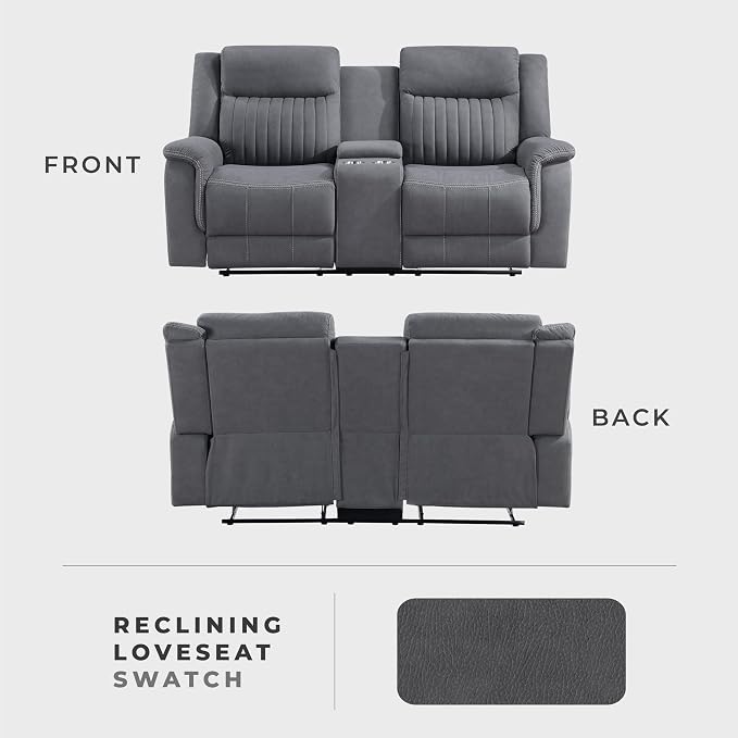 Lexicon Manual Double Reclining Loveseat, Polished Microfiber Manual Wall - Image 6