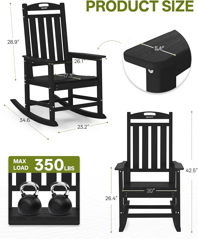 Outdoor Adirondack Rocking Chairs All-Weather HDPE Patio Rocker Chair - Image 3