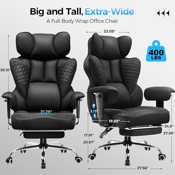 COMHOMA Big and Tall Office Chair Heavy Duty Wide Ergonomic Fabric Deluxe - Image 2