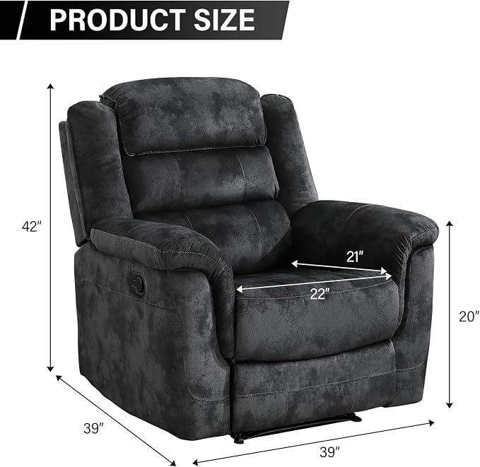 EBELLO Manual Recliner Chair, Soft Fabric Recliner Sofa - Image 2