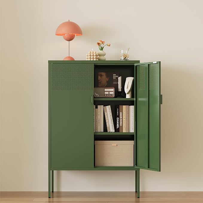 Metal Storage Cabinet, 2 Door TV Stand, Metal Mesh Accent Cabinet, Magnetic - Image 7