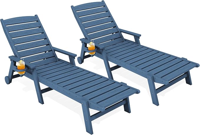 KINGYES HDPE Lounge Chair Outdoor Set of 2, Patio Chaise Lounge Recliner by KINGYES