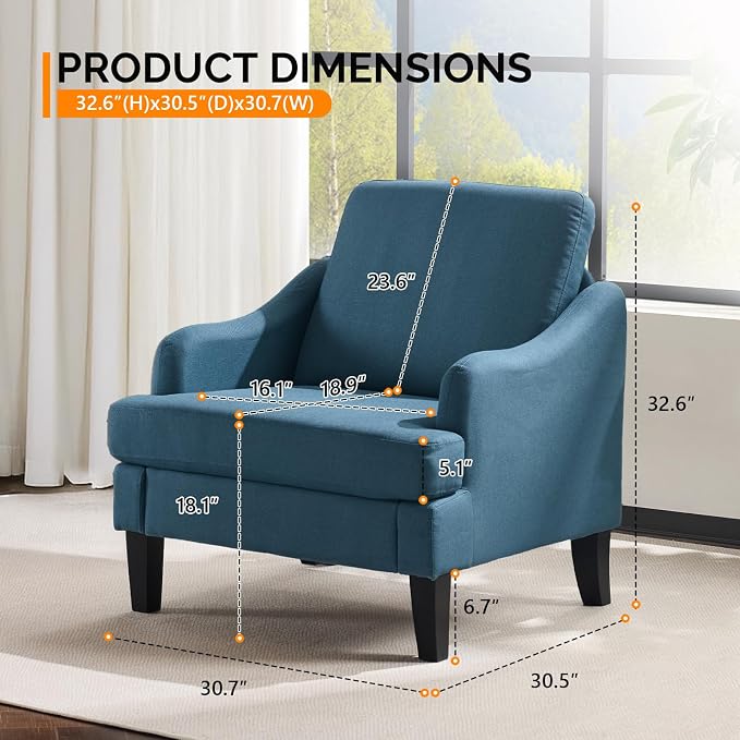 VINGLI Linen Fabric Accent Chairs Set of 2, Comfy Sofa Chair Living Room - Image 2