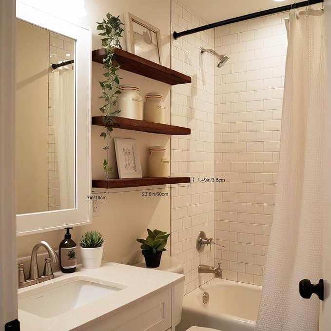 Floating Shelves for Wall, Bathroom Shelves Over Toilet, Wall Shelves & Book - Image 8