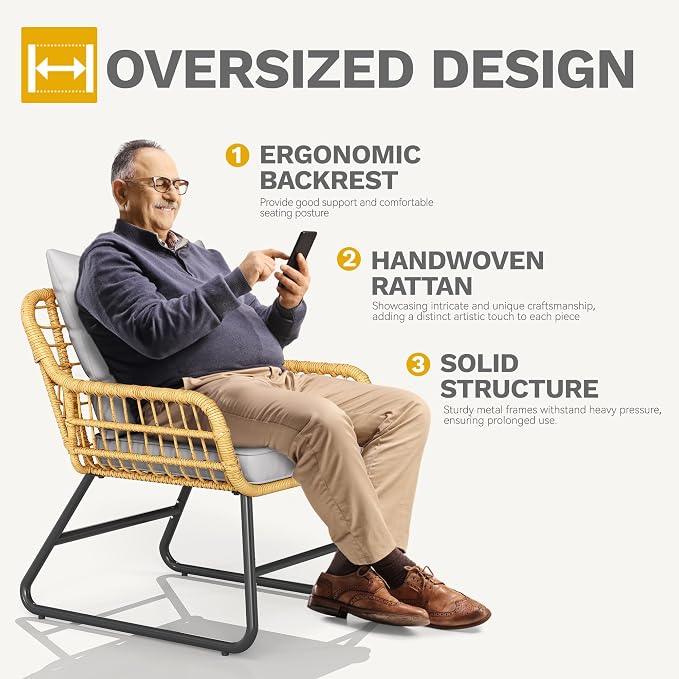 DWVO Outdoor Conversation Set 4 Piece, Outdoor Wicker Bistro Set - Image 4