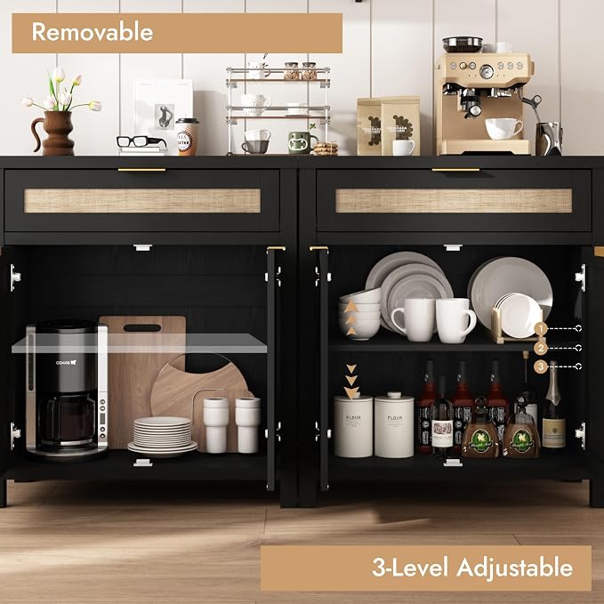 HOKYHOKY Rattan Sideboard Buffet Cabinet, Boho Storage Cabinet - Image 3